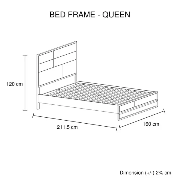 Queen size Bed Frame Solid Wood Acacia Veneered Oak Colour Bedroom Furniture Steel Legs