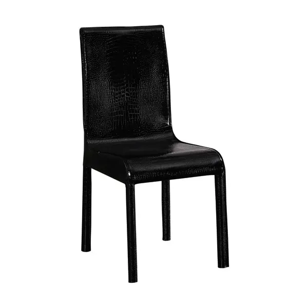 2x Steel Frame Black Leatherette Medium High Backrest Dining Chairs with Wooden legs