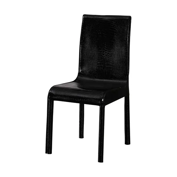 2x Steel Frame Black Leatherette Medium High Backrest Dining Chairs with Wooden legs