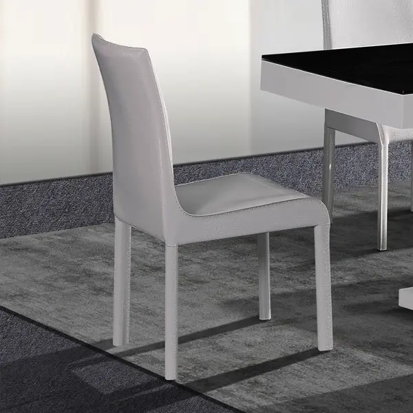 2x Steel Frame White Leatherette Medium High Backrest Dining Chairs with Wooden legs