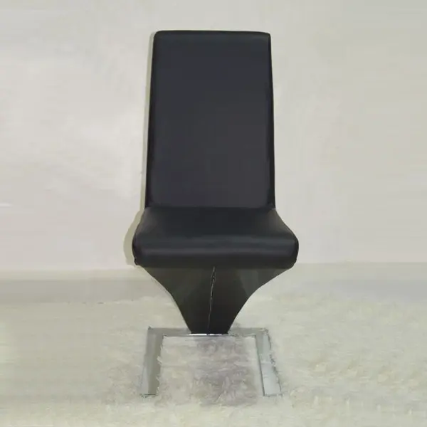 2x Z Shape Black Leatherette Dining Chairs with Stainless Base