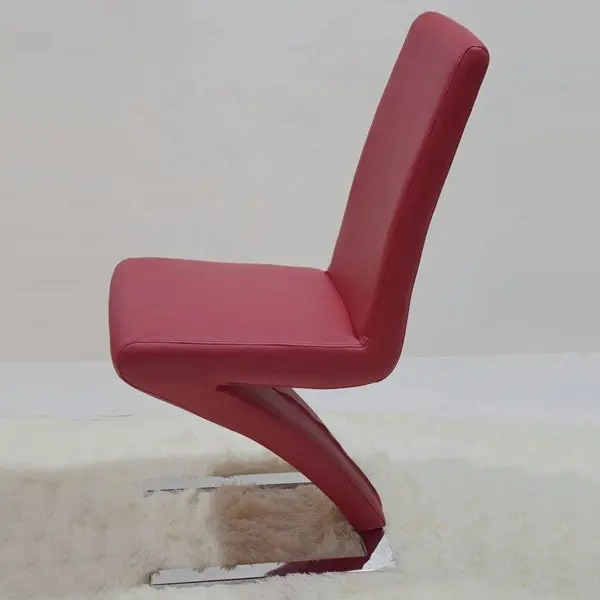 2x Z Shape Red Leatherette Dining Chairs with Stainless Base