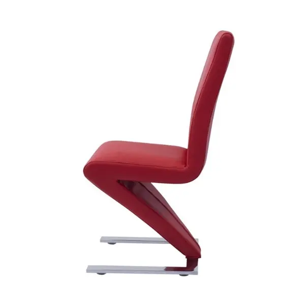 2x Z Shape Red Leatherette Dining Chairs with Stainless Base