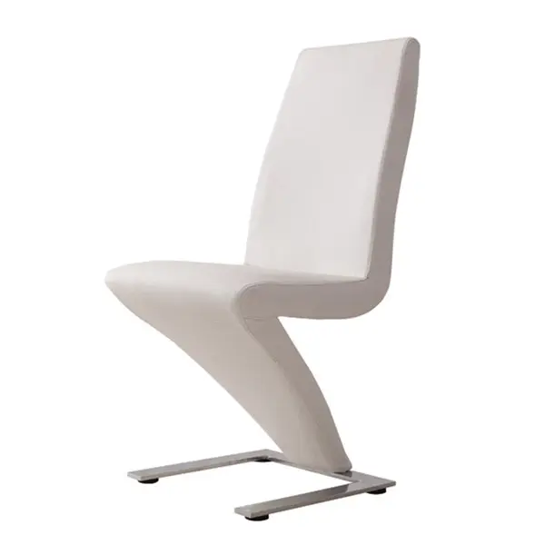 2x Z Shape White Leatherette Dining Chairs with Stainless Base