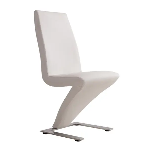 2x Z Shape White Leatherette Dining Chairs with Stainless Base