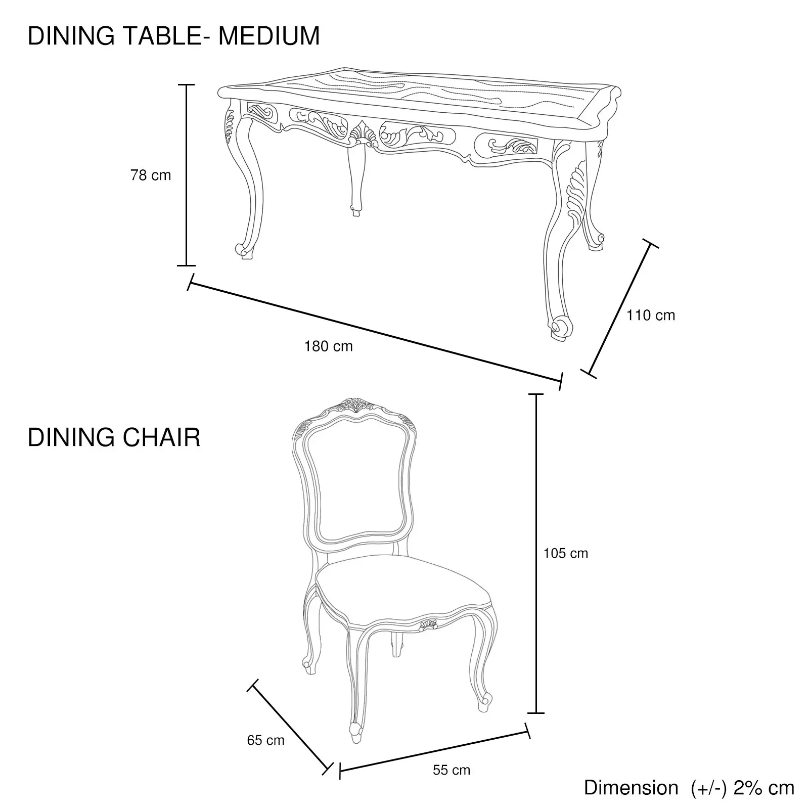 7 Pieces Medium Sizes Oak Wood White Washed Finish Dining Set