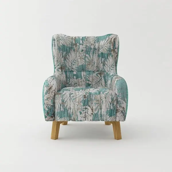 Armchair High back Lounge Accent Chair Designer Printing on Seat Fabric with Wooden Leg