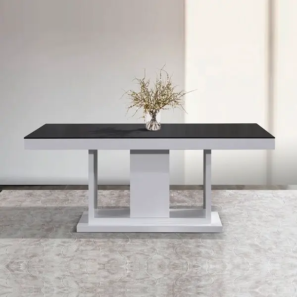 Dining Table in Rectangular Shape High Glossy MDF Wooden Base Combination of Black & White Colour