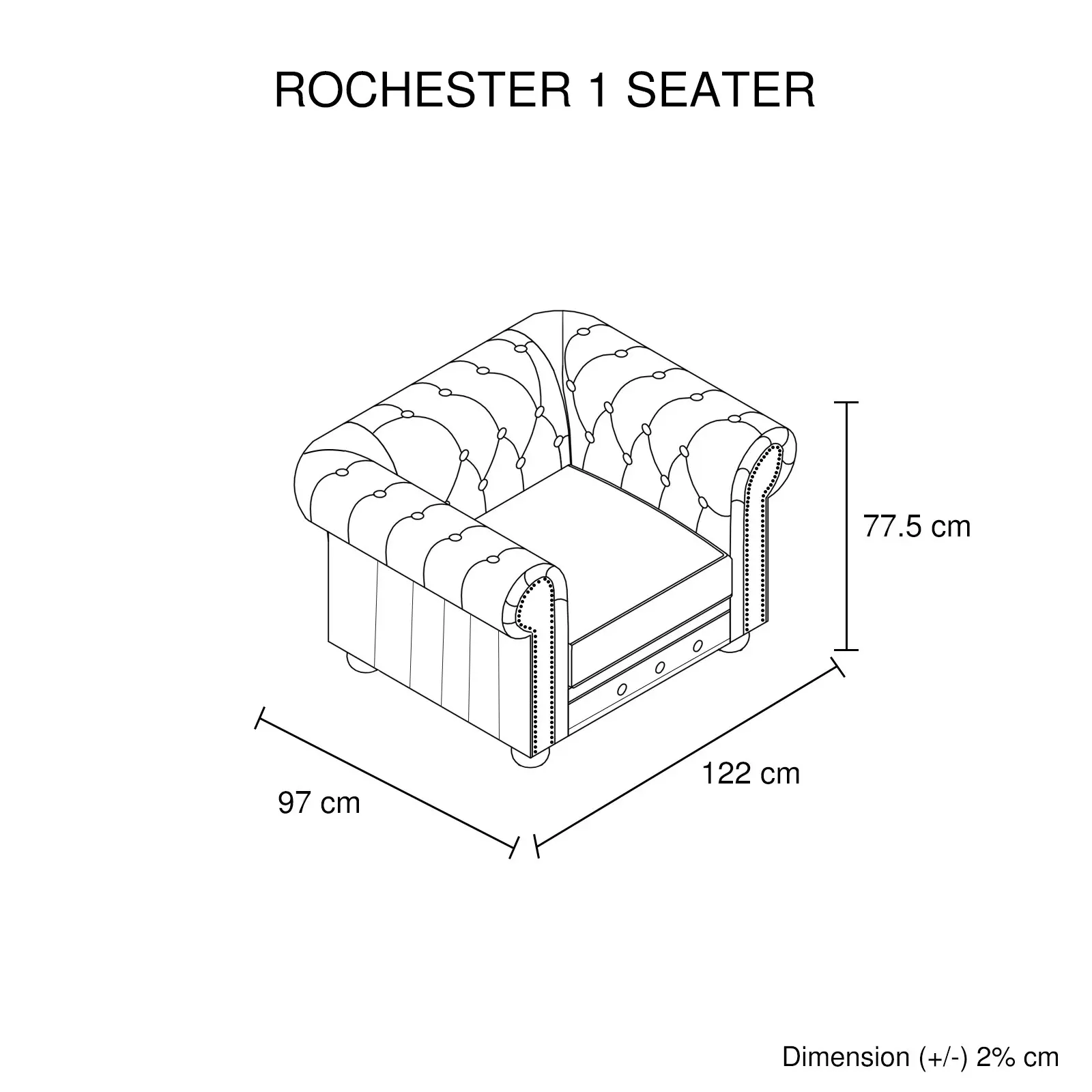 1 Seater Genuine Leather Upholstery Deep Quilting Pocket Spring Button Studding Sofa Lounge Set for Living Room Couch In Brown Colour