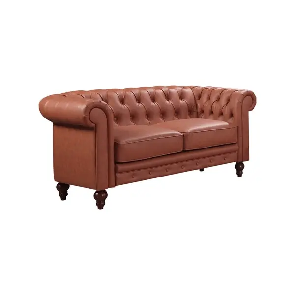 2 Seater Brown Sofa Lounge Chesterfireld Style Button Tufted in Faux Leather