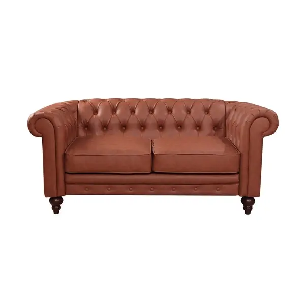 2 Seater Brown Sofa Lounge Chesterfireld Style Button Tufted in Faux Leather