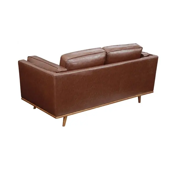 2 Seater Faux Leather Sofa Brown Modern Lounge Set for Living Room Couch with Wooden Frame