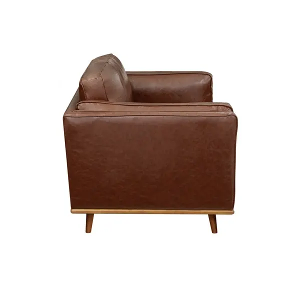 2 Seater Faux Leather Sofa Brown Modern Lounge Set for Living Room Couch with Wooden Frame