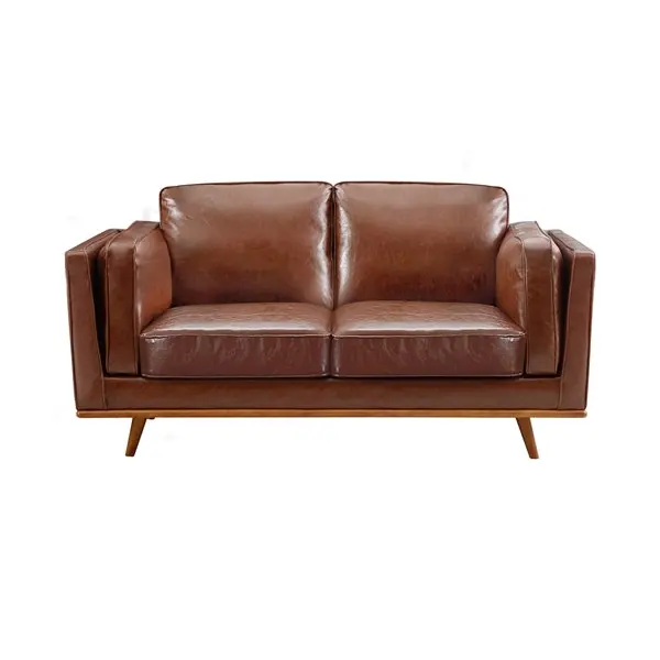 2 Seater Faux Leather Sofa Brown Modern Lounge Set for Living Room Couch with Wooden Frame