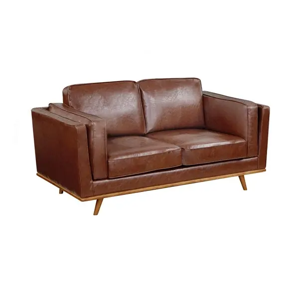 2 Seater Faux Leather Sofa Brown Modern Lounge Set for Living Room Couch with Wooden Frame