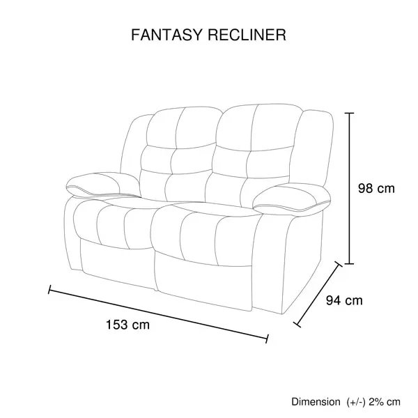 2 Seater Recliner Sofa In Faux Leather Lounge Couch in Black