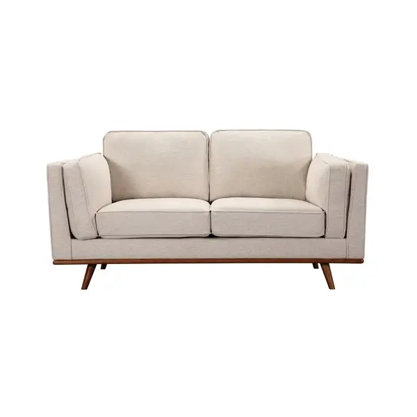 2 Seater Sofa Beige Fabric Modern Lounge Set for Living Room Couch with Wooden Frame