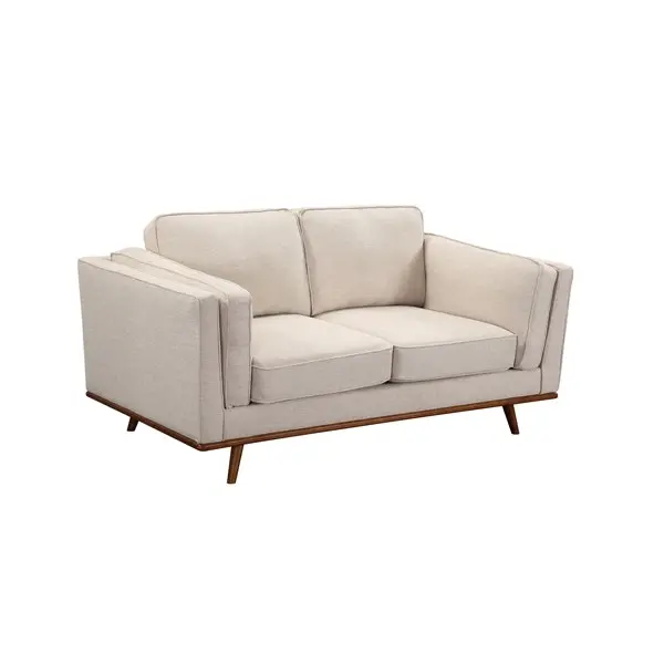 2 Seater Sofa Beige Fabric Modern Lounge Set for Living Room Couch with Wooden Frame