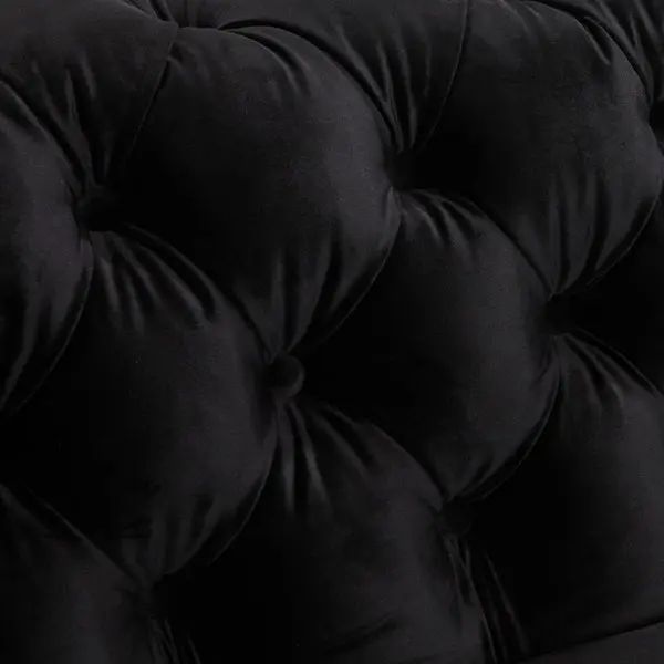 2 Seater Sofa Classic Button Tufted Lounge in Black Velvet Fabric with Metal Legs