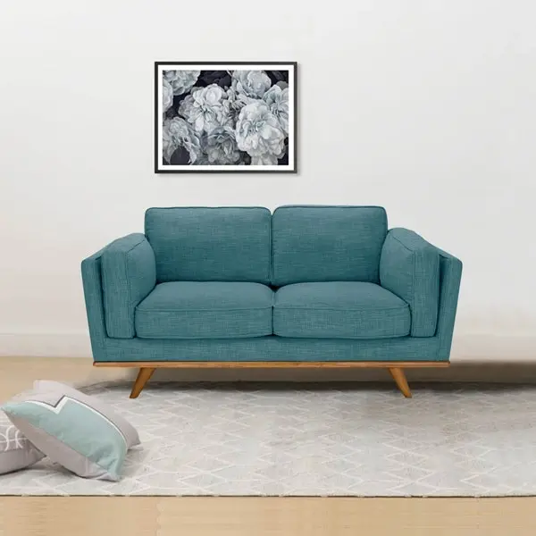 2 Seater Sofa Teal Fabric Lounge Set for Living Room Couch with Wooden Frame