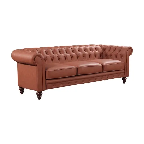 3 Seater Brown Sofa Lounge Chesterfireld Style Button Tufted in Faux Leather