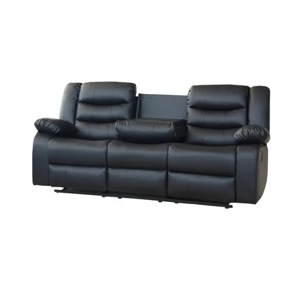 3 Seater Recliner Sofa In Faux Leather Lounge Couch in Black