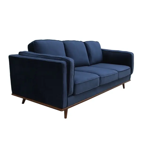 3 Seater Sofa Soft Blue in Soft Blue Velvet Fabric Lounge Set for Living Room Couch with Wooden Frame