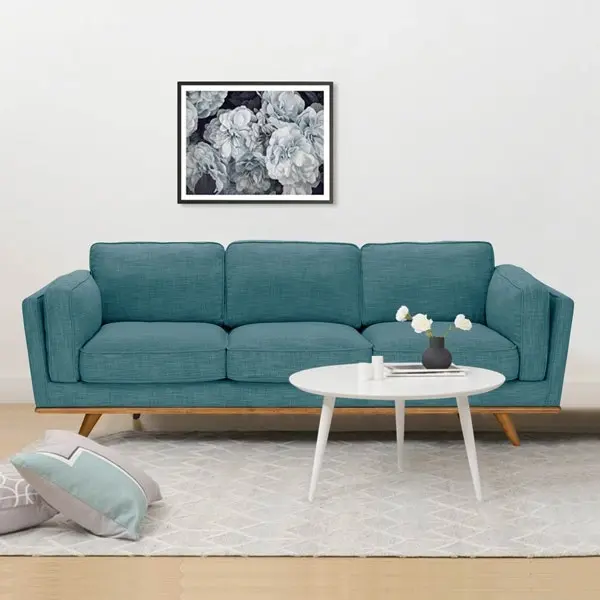 3 Seater Sofa Teal Fabric Lounge Set for Living Room Couch with Wooden Frame