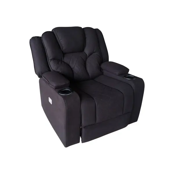 3+1+1 Seater Electric Recliner Stylish Rhino Fabric Black Lounge Armchair with LED Features