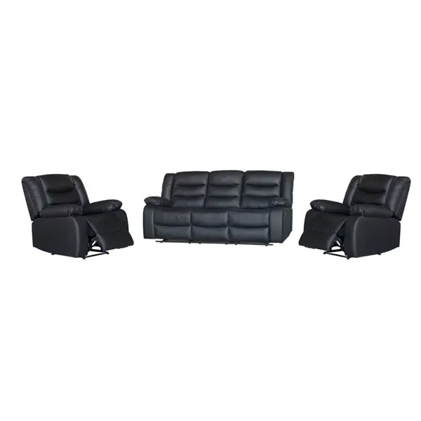 3+1+1 Seater Recliner Sofa In Faux Leather Lounge Couch in Black