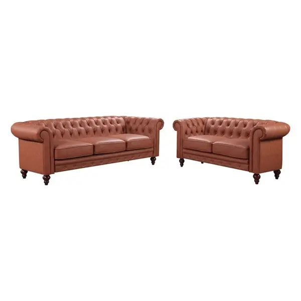 3+2 Seater Brown Sofa Lounge Chesterfireld Style Button Tufted in Faux Leather