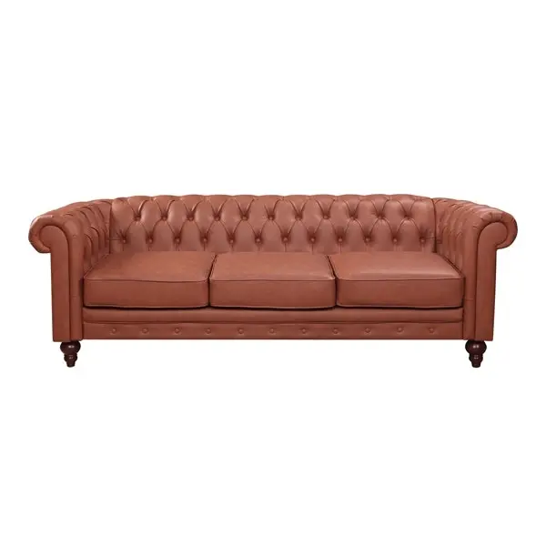 3+2 Seater Brown Sofa Lounge Chesterfireld Style Button Tufted in Faux Leather