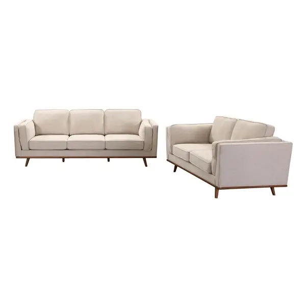 3+2 Seater Sofa Beige Fabric Lounge Set for Living Room Couch with Wooden Frame