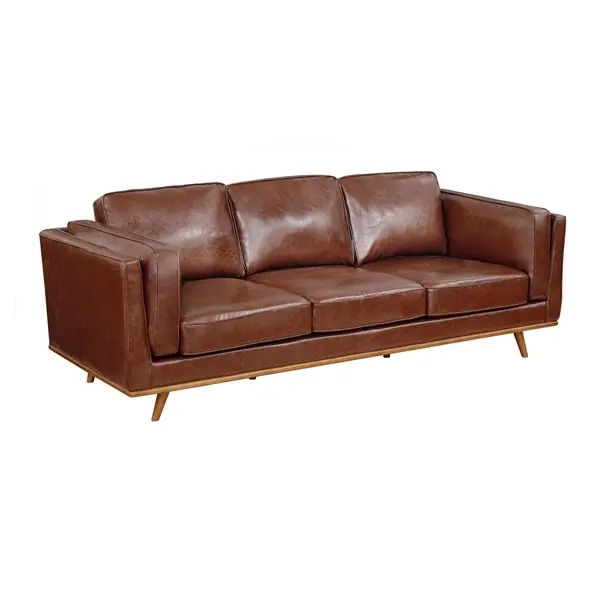 3+2+1 Seater Sofa Brown Leather Lounge Set for Living Room Couch with Wooden Frame