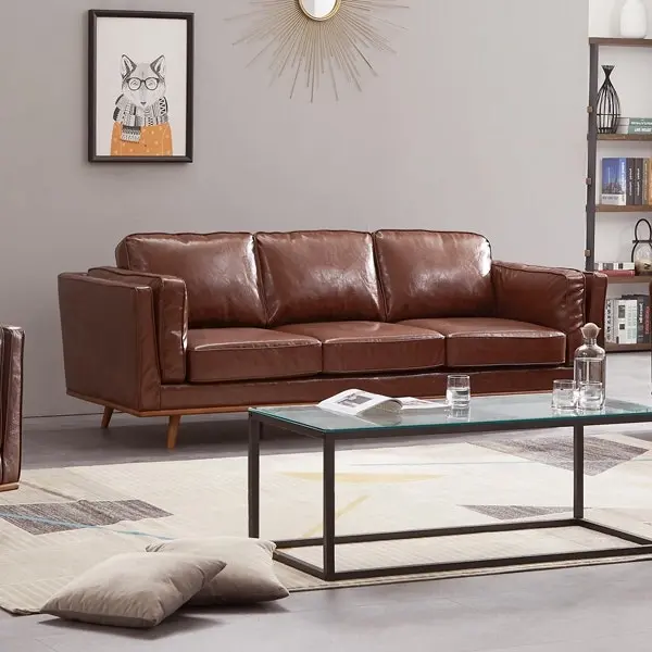 3+2Seater Sofa Brown Leather Lounge Set for Living Room Couch with Wooden Frame