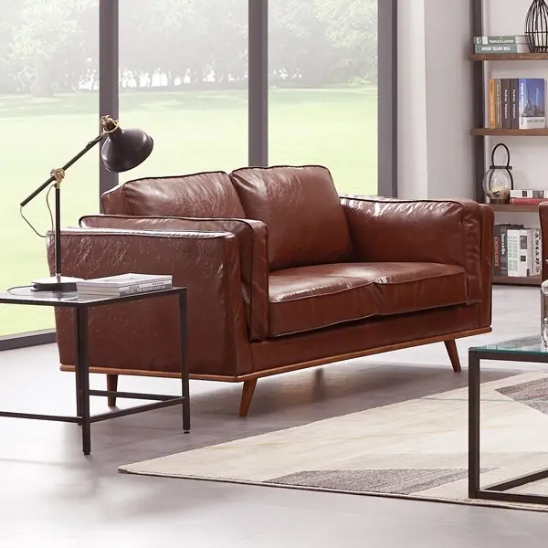 3+2Seater Sofa Brown Leather Lounge Set for Living Room Couch with Wooden Frame