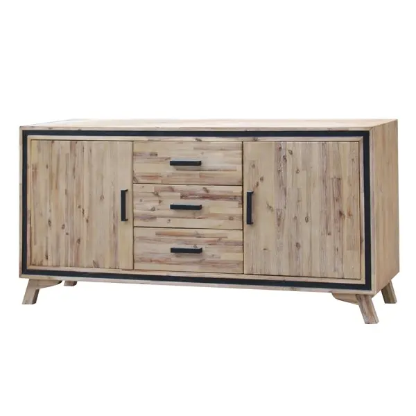 Buffet Sideboard in Silver Brush Colour with Solid Acacia & Veneer Wooden Frame Storage Cabinet with Drawers