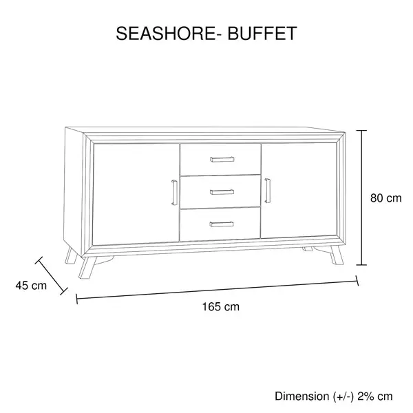 Buffet Sideboard in Silver Brush Colour with Solid Acacia & Veneer Wooden Frame Storage Cabinet with Drawers