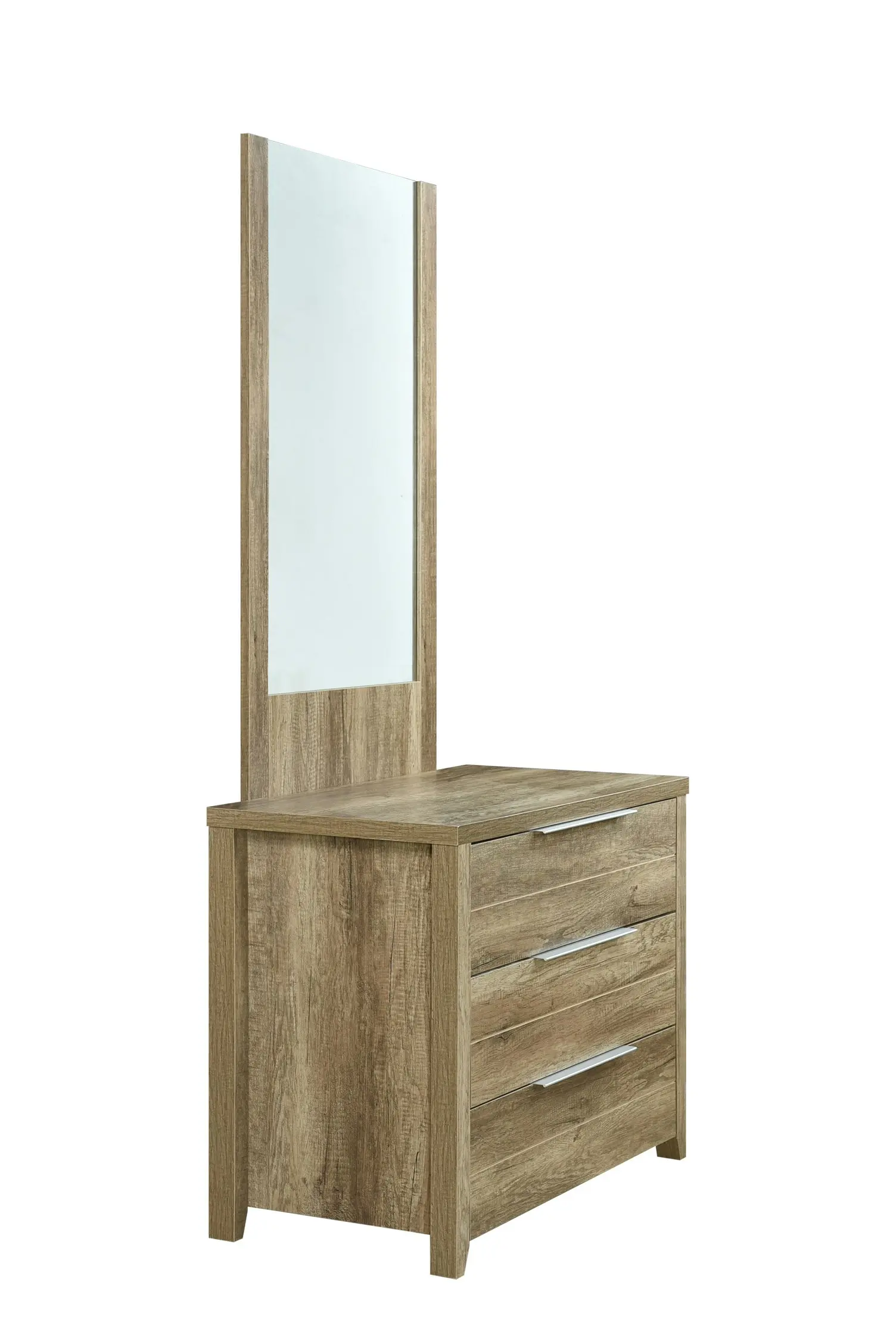 Dresser with 3 Storage Drawers in Natural Wood like MDF in Oak Colour with Mirror