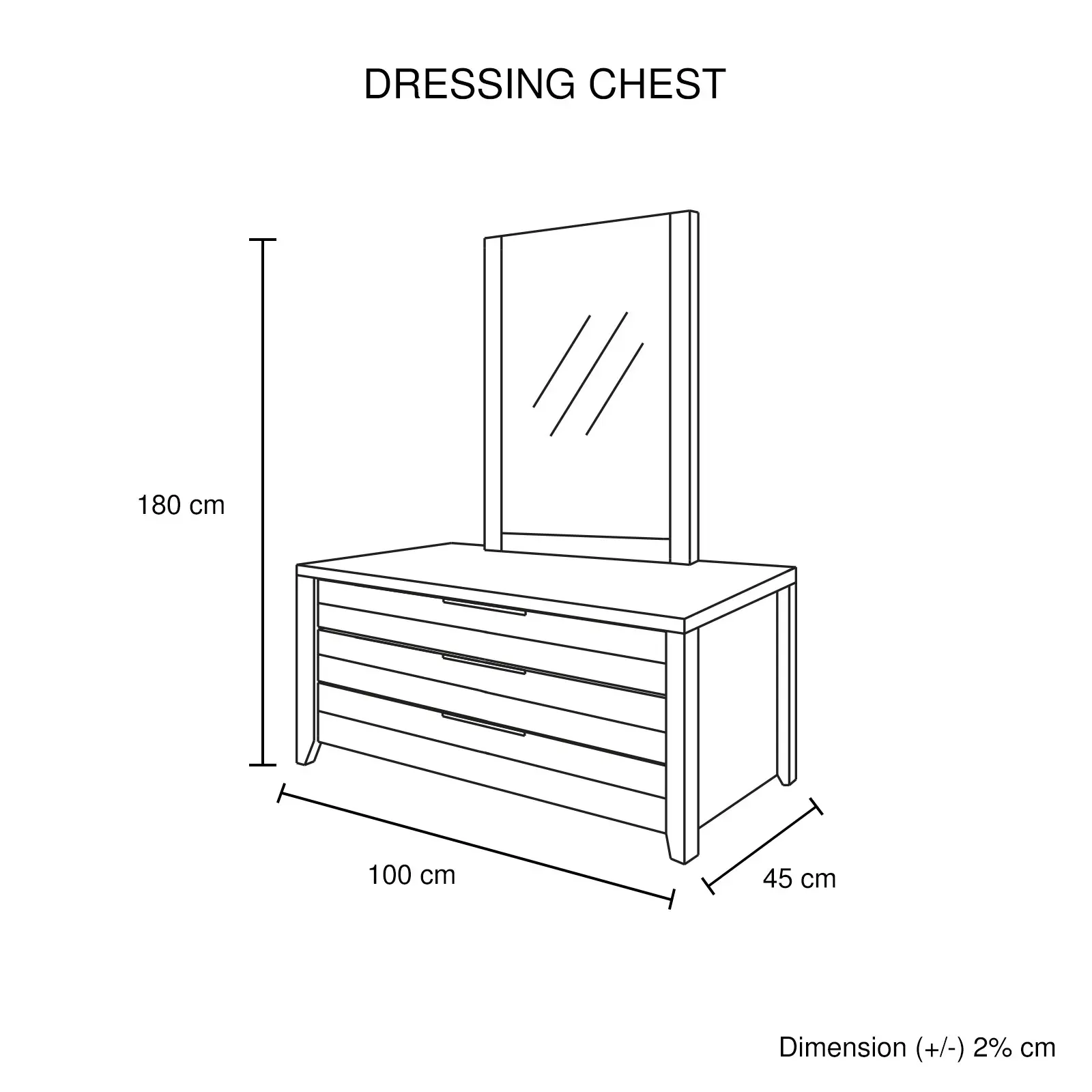 Dresser with 3 Storage Drawers in Natural Wood like MDF in Oak Colour with Mirror