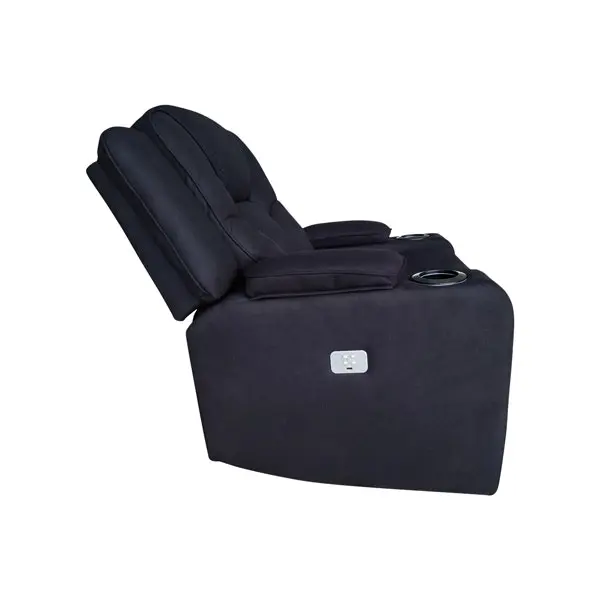 Electric Recliner Stylish Rhino Fabric Black Couch 2 Seater Lounge with LED Features