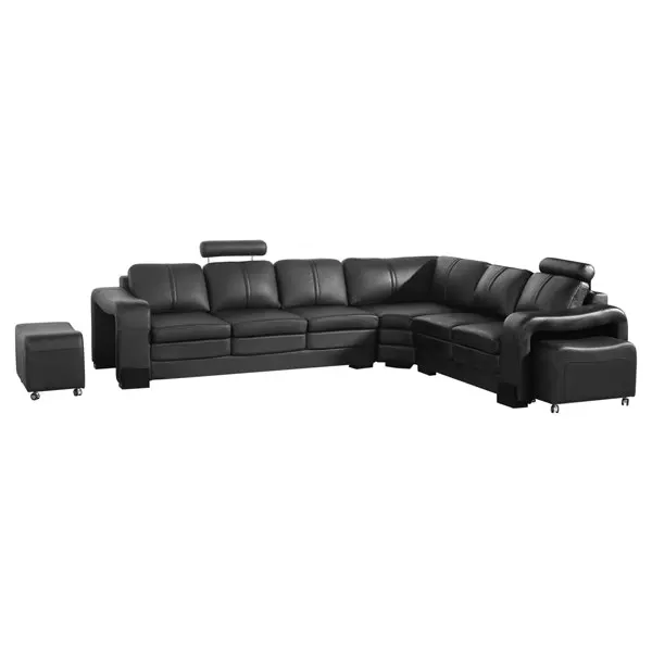 Lounge Set Luxurious 6 Seater Faux Leather Corner Sofa Living Room Couch in Black with 2x Ottomans