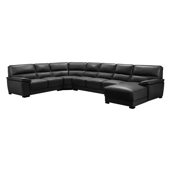 Lounge Set Luxurious 7 Seater Bonded Leather Corner Sofa Living Room Couch in Black with Chaise