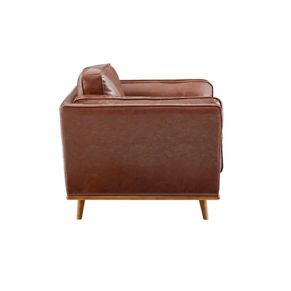 Single Seater Armchair Faux Leather Sofa Modern Lounge Accent Chair in Brown with Wooden Frame