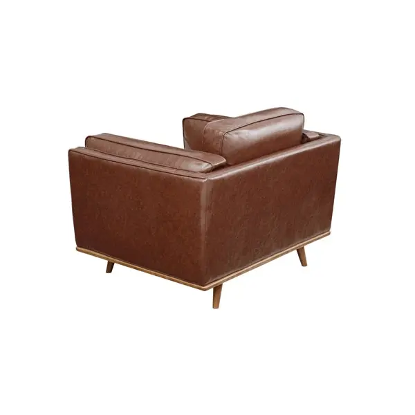 Single Seater Armchair Faux Leather Sofa Modern Lounge Accent Chair in Brown with Wooden Frame