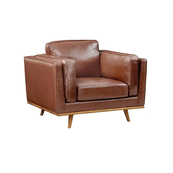 Single Seater Armchair Faux Leather Sofa Modern Lounge Accent Chair in Brown with Wooden Frame