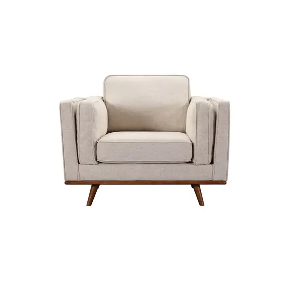 Single Seater Armchair Sofa Modern Lounge Accent Chair in Beige Fabric with Wooden Frame