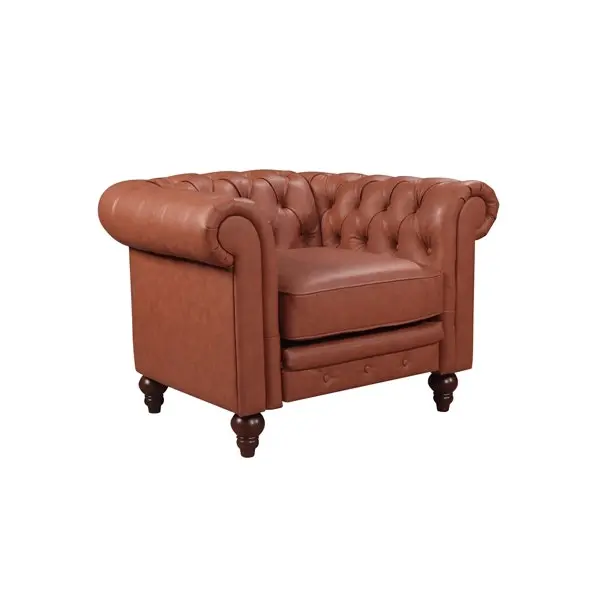 Single Seater Brown Sofa Armchair for Lounge Chesterfireld Style Button Tufted in Faux Leather