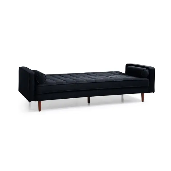 Sofa Bed 3 Seater Button Tufted Lounge Set for Living Room Couch in Velvet Black Colour