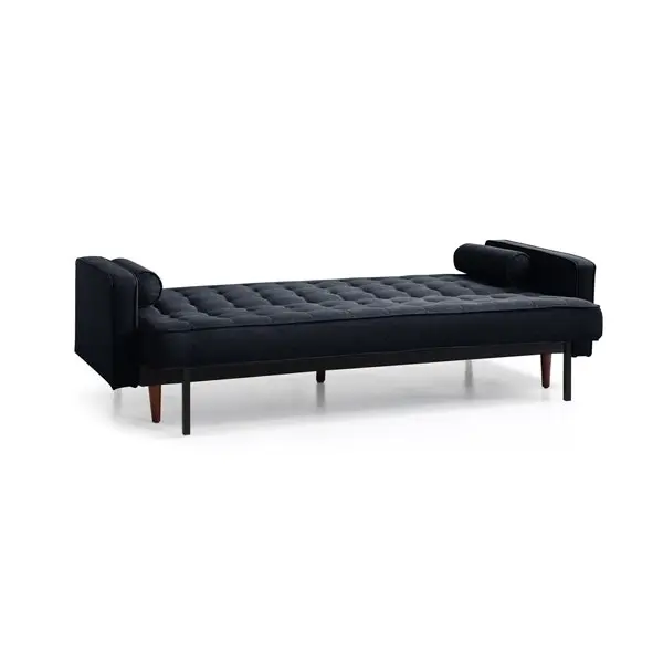 Sofa Bed 3 Seater Button Tufted Lounge Set for Living Room Couch in Velvet Black Colour